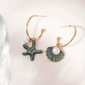 NWT ❤️‍🔥 GOLD AND TURQUOISE TEAL SEASHELL EARRINGS